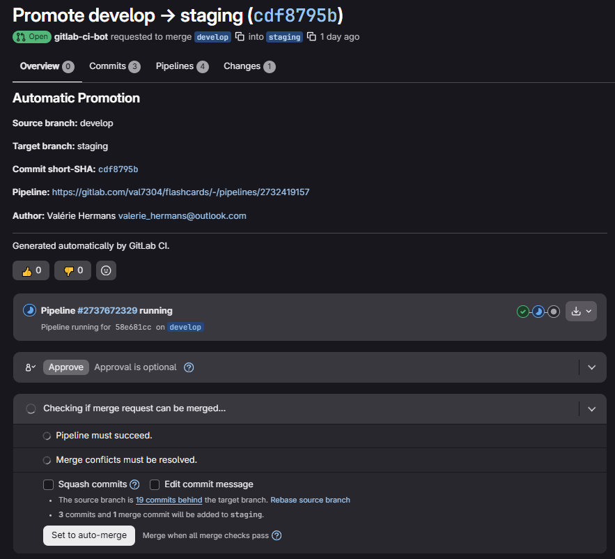 La promotion automatique entre develop et staging