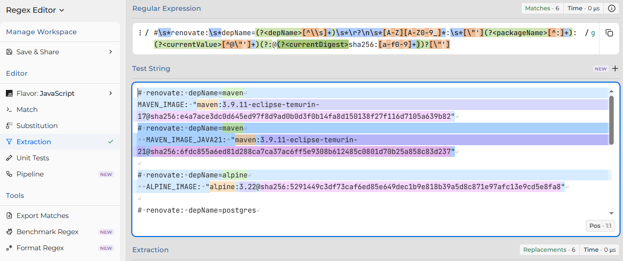 tests de la regex Renovate et du fichier global
